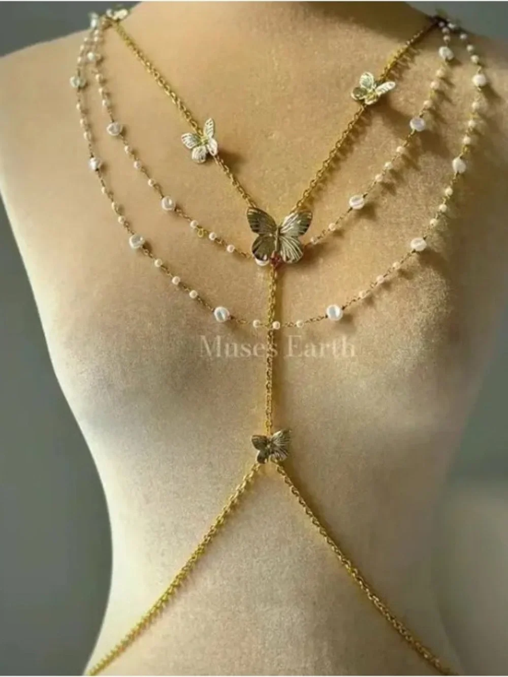 Anthropology Gold & Silver Butterfly Body Chain